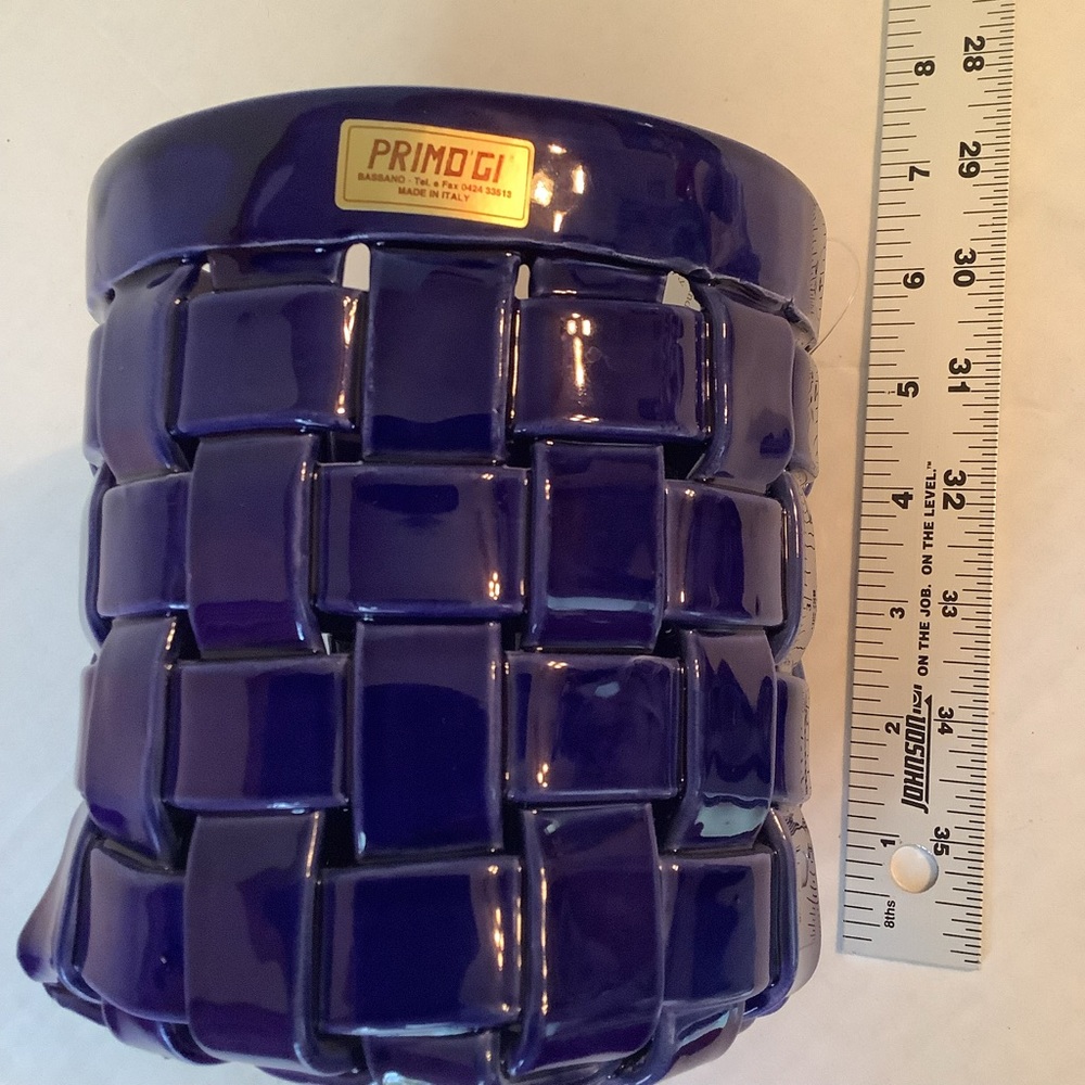 Primogi Italy Basket Weave Ceramic Container Blue New - Picture 11 of 12